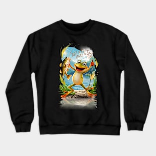 Aquatic Friendship: Frog With Fish on Water Crewneck Sweatshirt